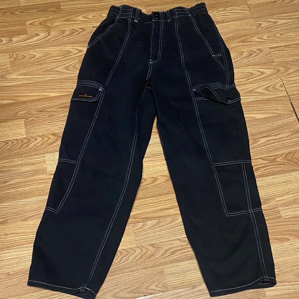 BDG Black Cargo Pants with White Stitching